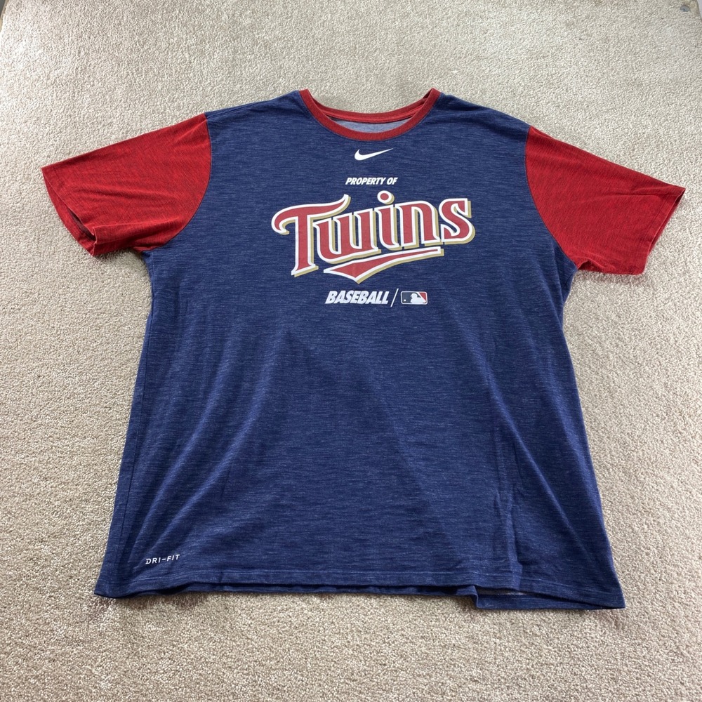Nike Shirt Mens 2XL Blue Red Minnesota Twins MLB Baseball‎ Dri-Fit Graphic Tee